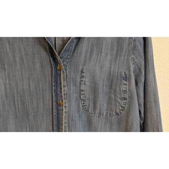 Women's Elevenses By Anthro Blue Chambray 100% Tencel Denim Button-Up Shirt S - Picture 4 of 12